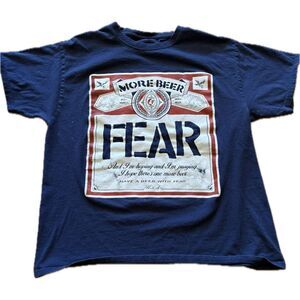 Fear More Beer Budweiser Logo Thrashed Hanes Cotton T Shirt Men’s Size L